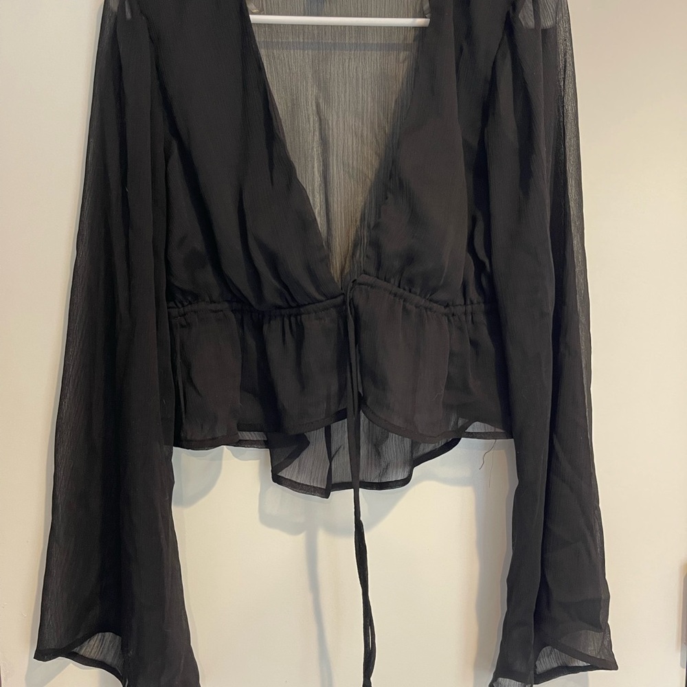 Wild Fable Sheer Black Tie-Front Blouse – Size M